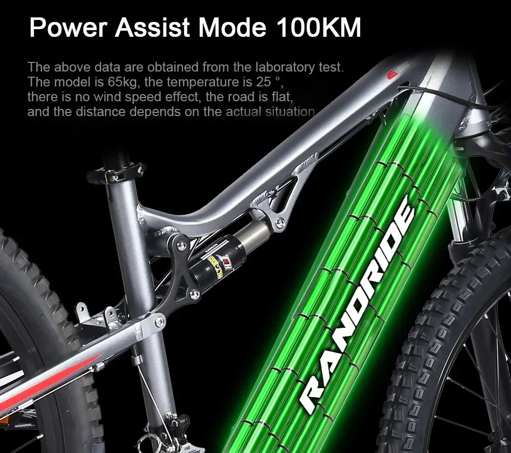 RANDRIDE YG90 Electric Bicycle 1000W 48V17AH Hydraulic Brake Full Suspension 21 Gears Shift Free Rack