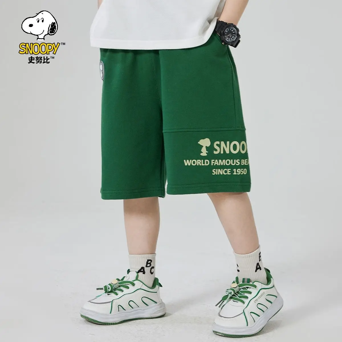 

Kawaii Cute Cartoon Snoopy Boys Shorts 2024 Summer Baby Print Splicing Summer Shorts All-Match Trendy Style Children Boy Gift