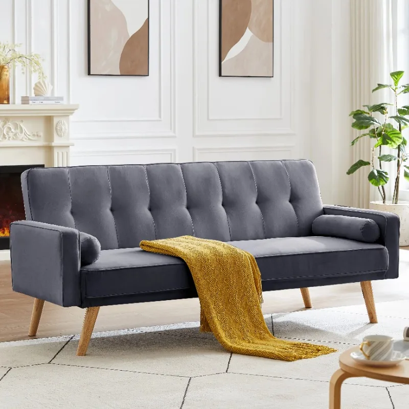 

Диван-трансформер из льняной ткани среднего века, диван для кровати, современная мебель для дивана, диван с мягкой обивкой на пуговицах