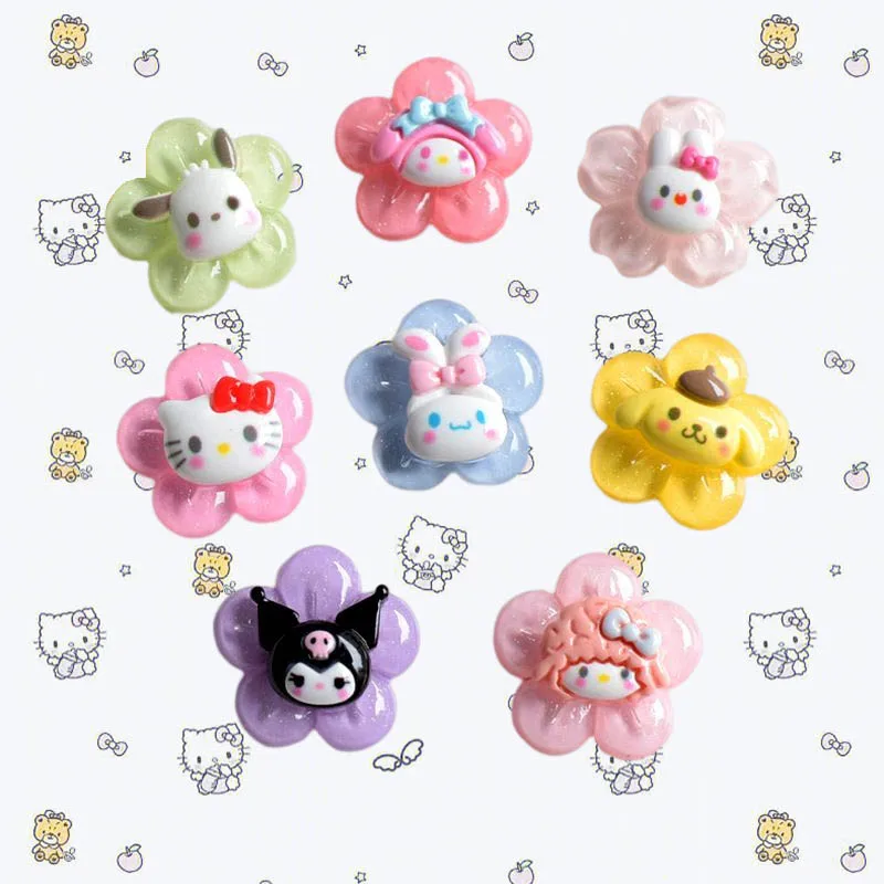 

10Pcs Kawaii Sanrio Diy Material Mymelody Kuromi Cinnamoroll Cute Anime Flower Resin Accessory Hair Storage Ornament Girls Gift