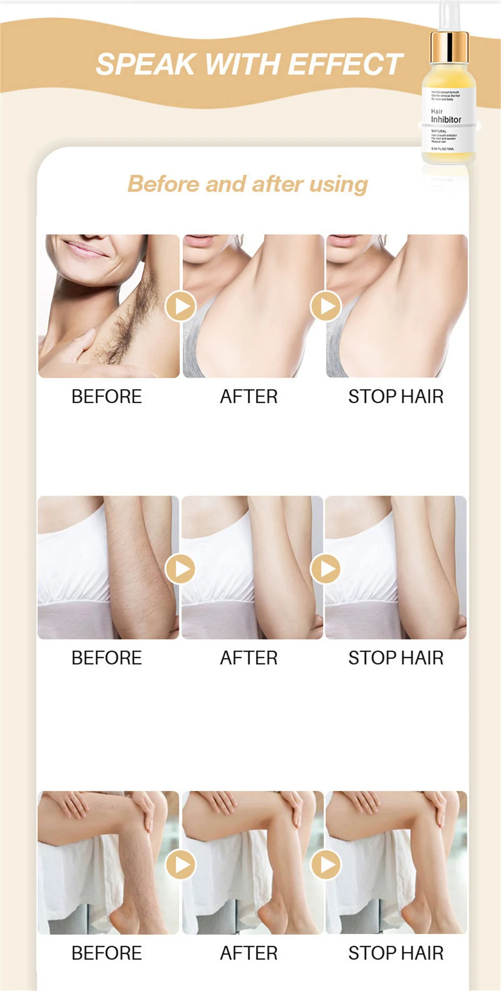 Gentle and painless hair removal Continuous suppression serum, painless removal agent legs, arms, growth inhibitors, hair_voghion.com