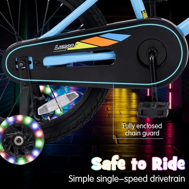 16-18 Inch Kids Bike with LED Lights, Training Wheels, Adjustable Seat & Handlebar, Kickstand