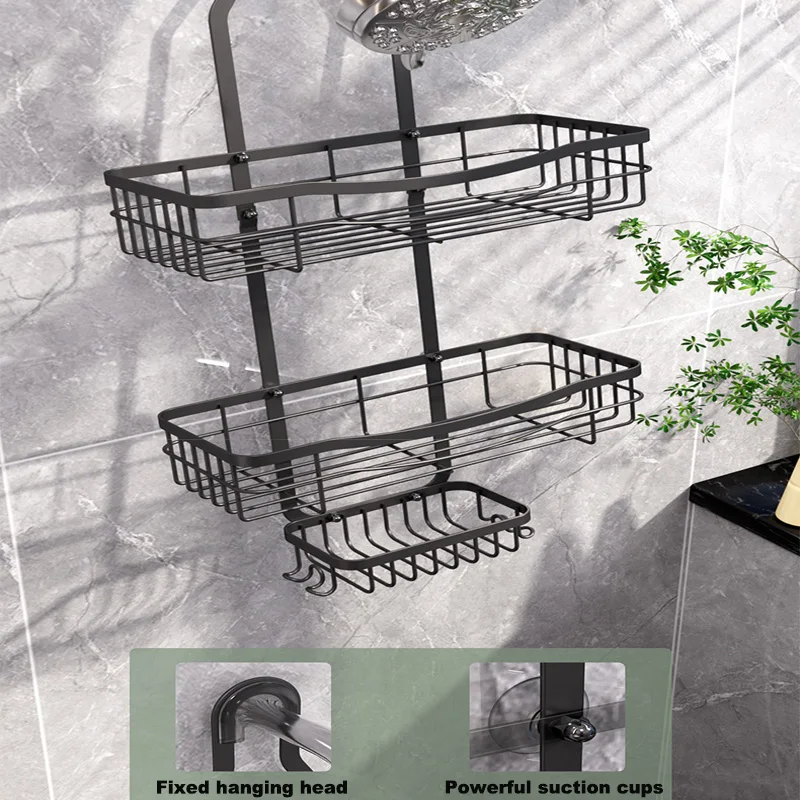 3-Tier Hanging Shower Head Caddy Bathroom Rack Shower Head Hanging Shelf Gel Shelf Conditioner Rack Bathroom Accessories