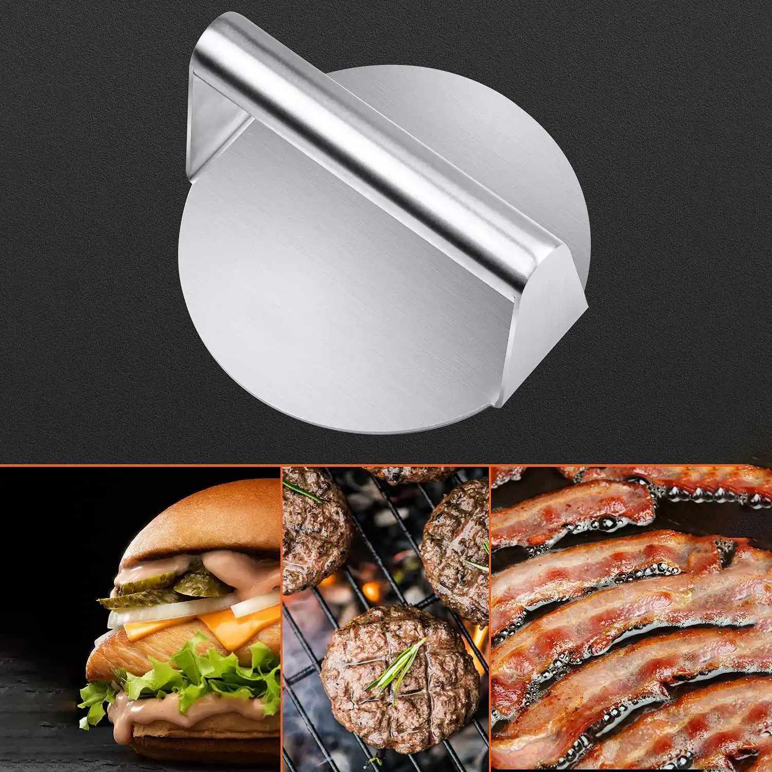 Burger Press,Round Smash Burger Press,Griddle Accessories Kit for Grill, Hamburger Patty Maker and Squeeze Grease