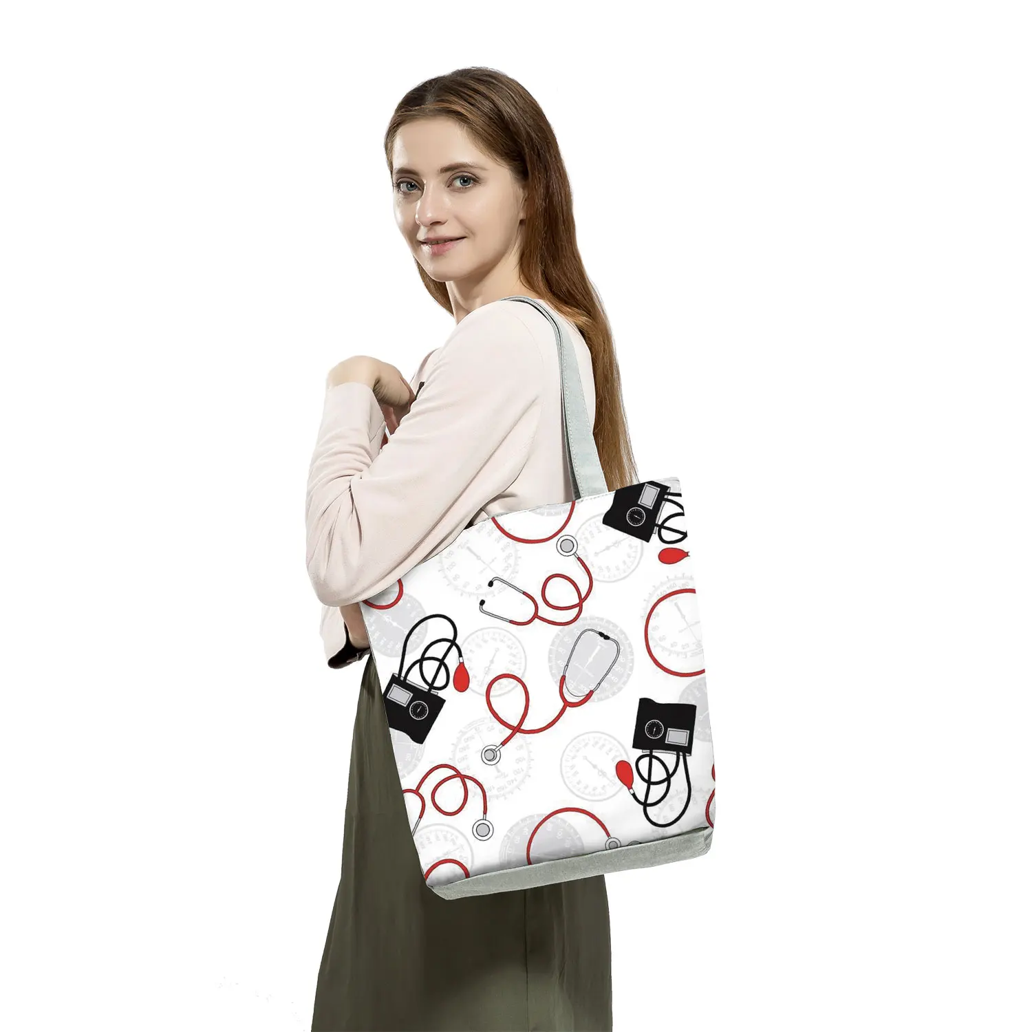 Customized Cartoon Dentist Nurse Print Tote Fashion Women Designer Handbags Eco Reusable Shopping Bag For Groceries Shoulder Bag