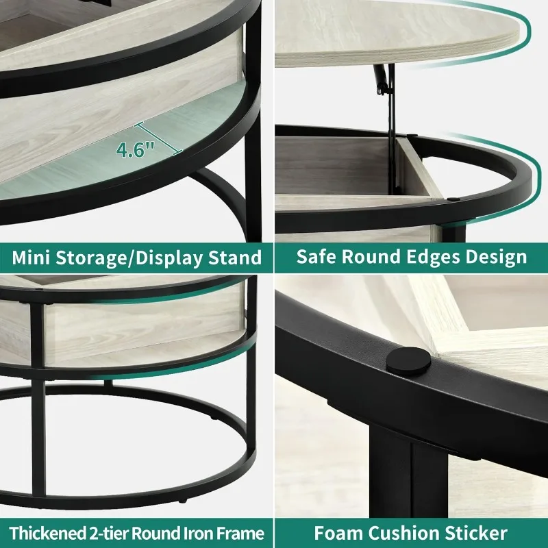 Round Lift Coffee Tables for Living Room with Hidden Storage Compartment, Modern Coffee Table with Storage for Home Office 5