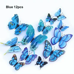 12pcs 3D Double Layer Butterfly Wall Stickers - 12PCS (Blue)