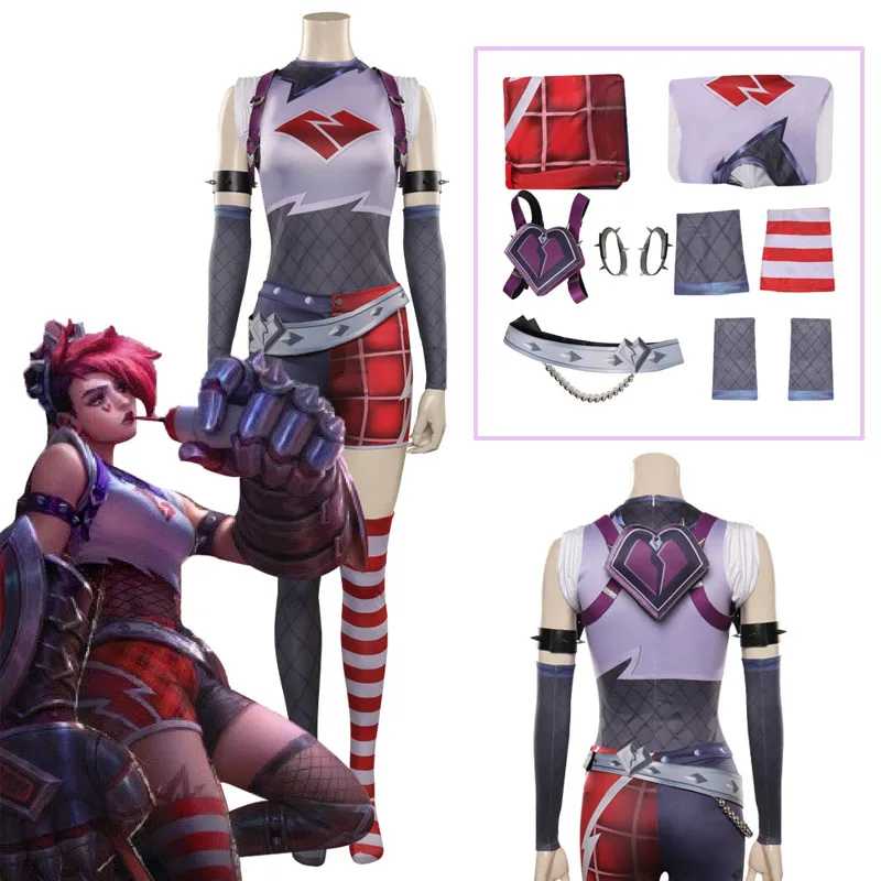 

LOL The Piltover Enforcer Vi Cosplay Costume Women Girls Top Shorts Accessories Outfits Halloween Carnival Party Disguise Suit