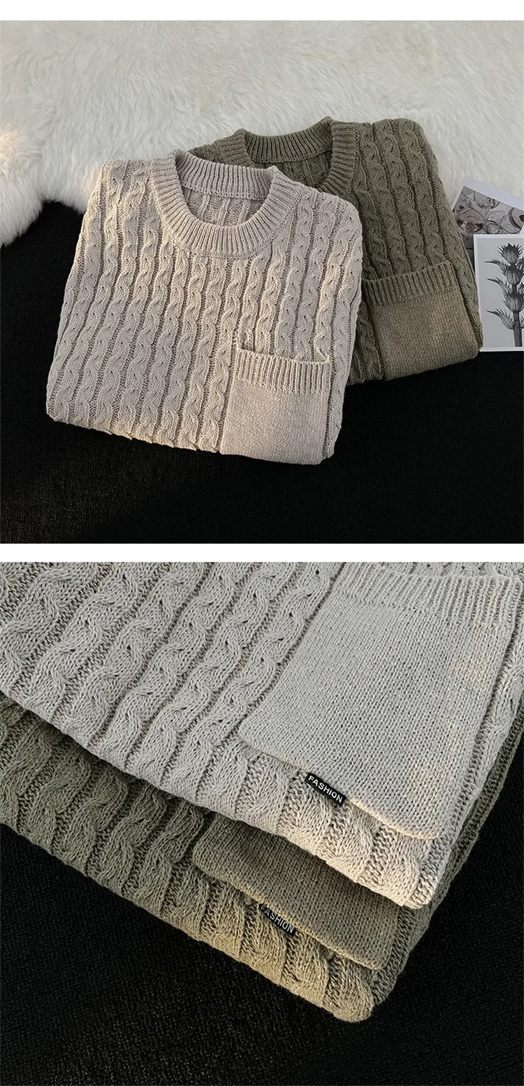 Description Picture 6 of itemMen's Autumn/winter Vintage Solid Color Loose-fit Round Neck Sweater Vest Trendy Casual Shoulder Vest Knitted Pullover