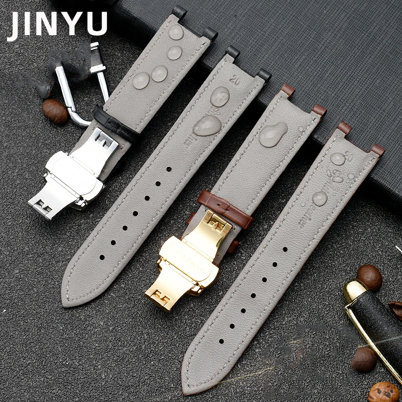 Genuine Leather Watchband with Stainless Steel Butterfly Buckle