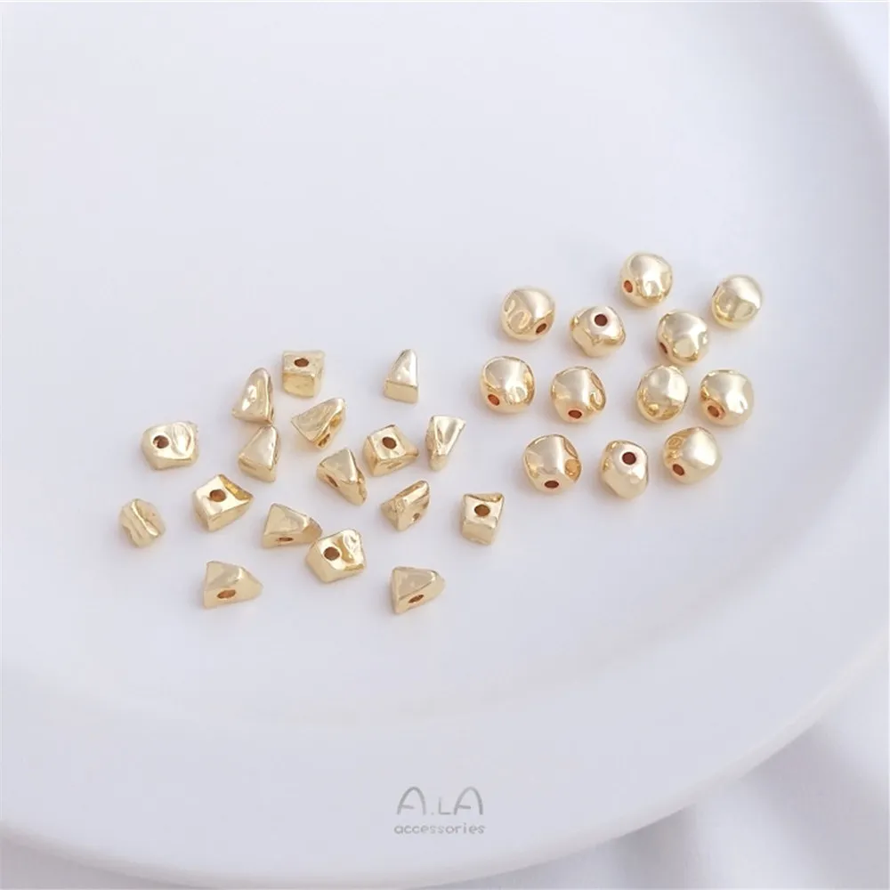 

14K gold coated irregular triangular small broken gold beads irregular round loose beads diy bracelet jewelry material