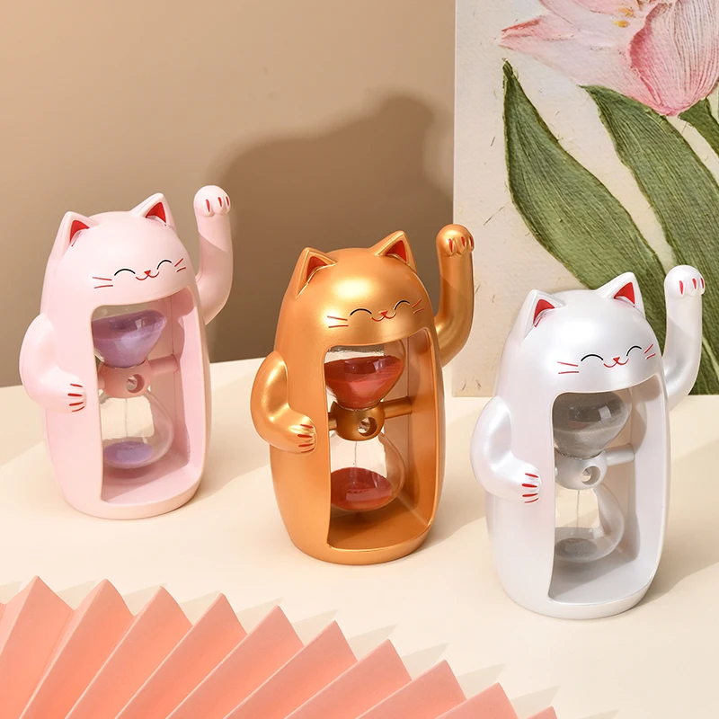 행운의 고양이 모래시계 3분/15분/30분 색깔있는 모래시계 모래시계 타이머 파티 장식 홈데코 선물
