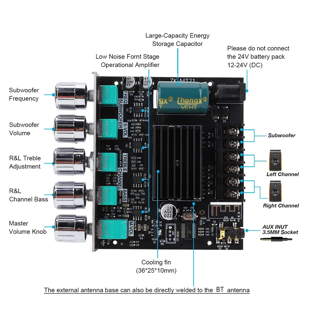 고음 및 저음 조절 기능이 있는 2.1 채널 블루투스 5.0 AMP 보드 50Wx2+100W 앰프 보드 DIY 스피커용 BT 3.5mm AUX