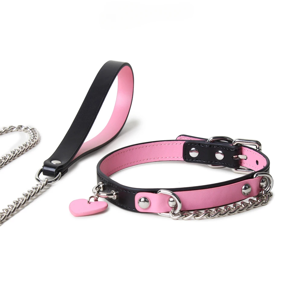 BDSM Collar With Chain Sex Bondage Sexuel Accessory Cowhide Leather Bell Choker For Outdoor Private Intimate Couple_voghion.com
