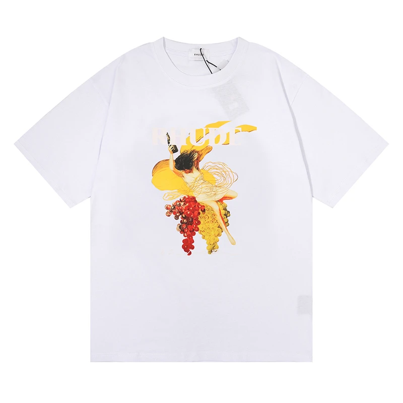 

Trend Summer Cotton Printing Round Neck Logo Angel Coconut Tree Pegasus men and women Lovers T-Shirt RHUDE T Shirt