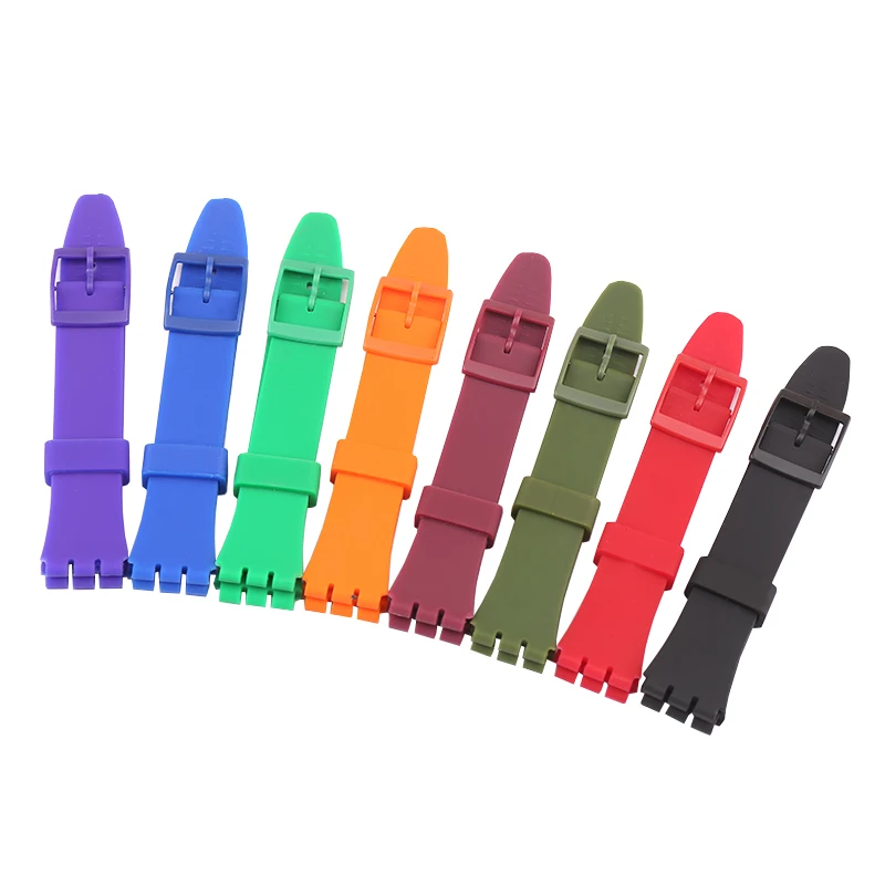 Watch strap accessories compatible for Swatch 17mm19mm colorful silicone rubber waterproof wristband bracelet for men and women