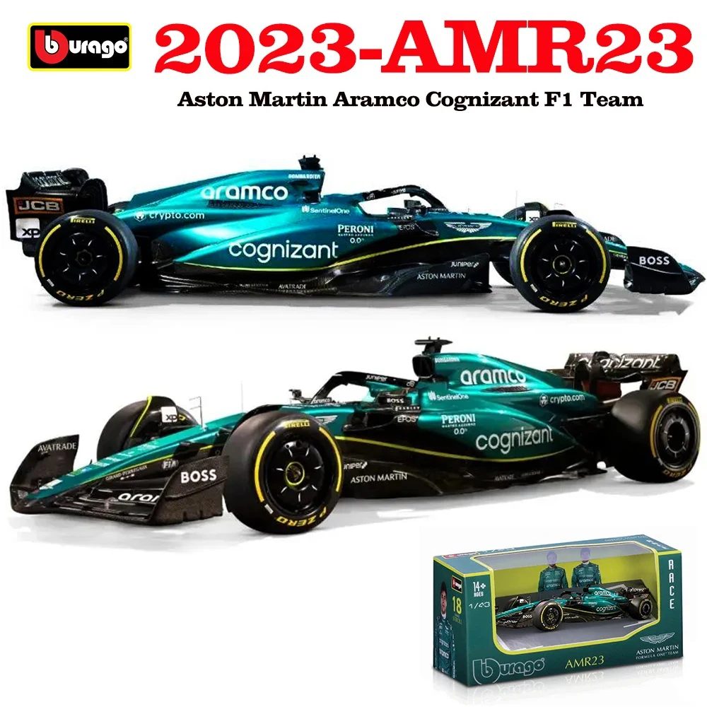 부바고 1:43 F1 애스턴 마틴 아람코 F1 팀 AMR23 2023 14 알론소 18 산책 합금 자동차 다이 캐스팅 모델 장난감 소장품