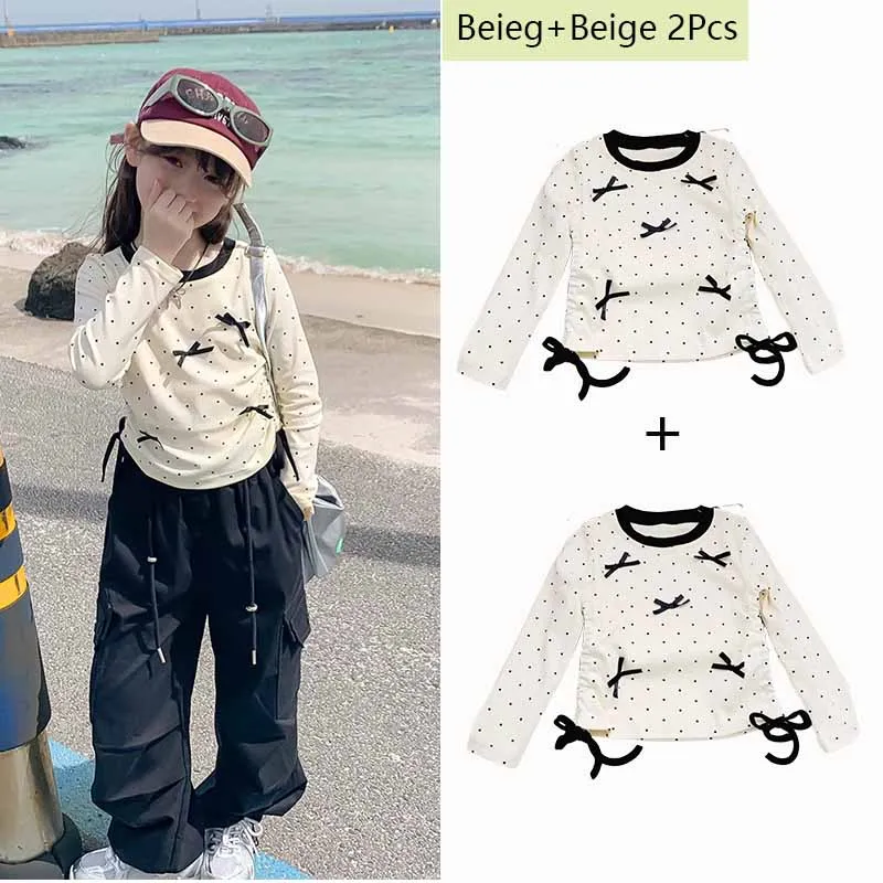 2Pcs Frühling T-Shirt Mädchen Lange Ärmeln Tops Kinder Bogen Nette Bluse Neue Baby Süße Bodenbildung Shirt Herbst Kinder mode Kleidung