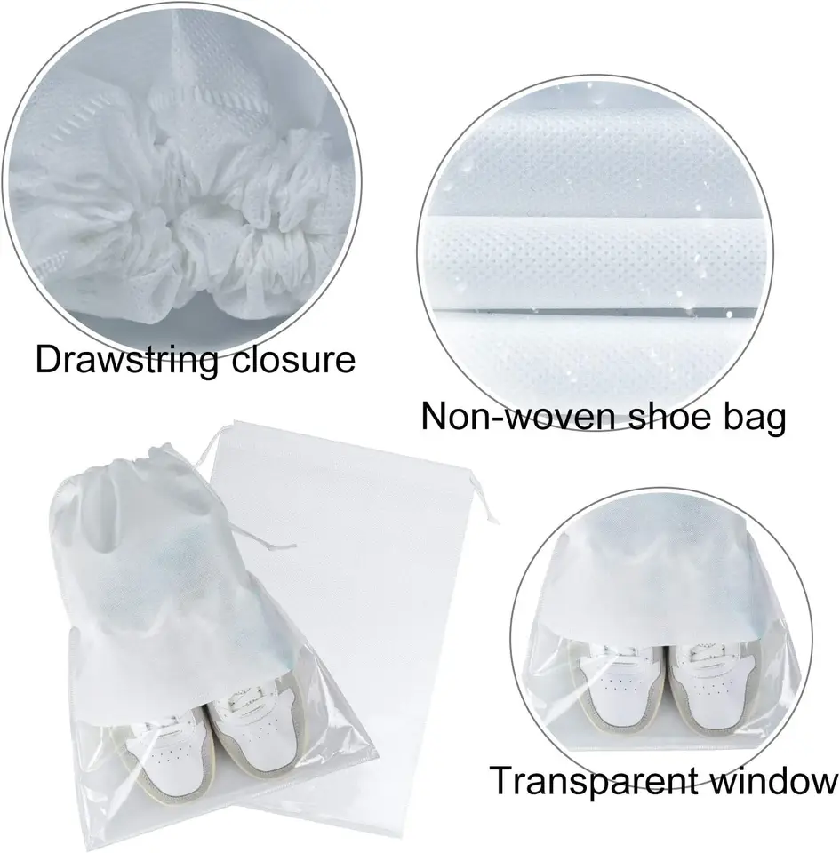 10 Borse Scarpe Da Viaggio In Tessuto - Con Finestra Trasparente - Grigio - Foto 12