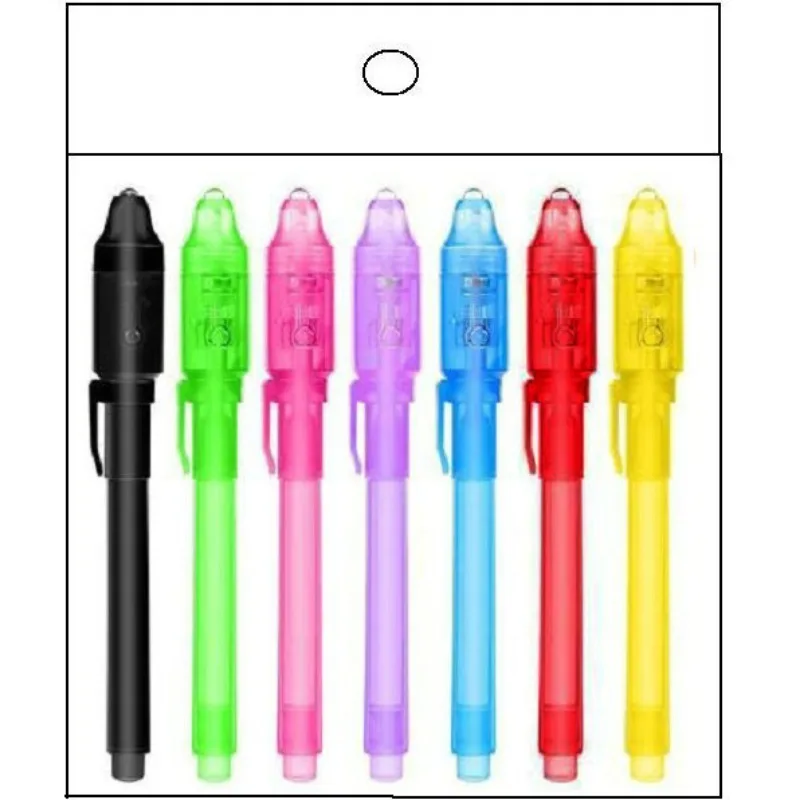 7PCS Creative Show Color Under Light Invisible Ink Pen Cute Color Transparent Shell UV Light Double-head Pen Children Trick Toy