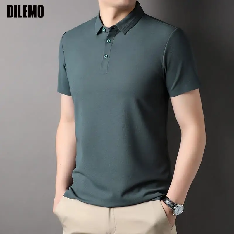 

Top Grade Seamless New Summer Mens Casual Turn Down Collar Polo Shirt Plain Solid Color Short Sleeve Tops Fashions Clothes Men