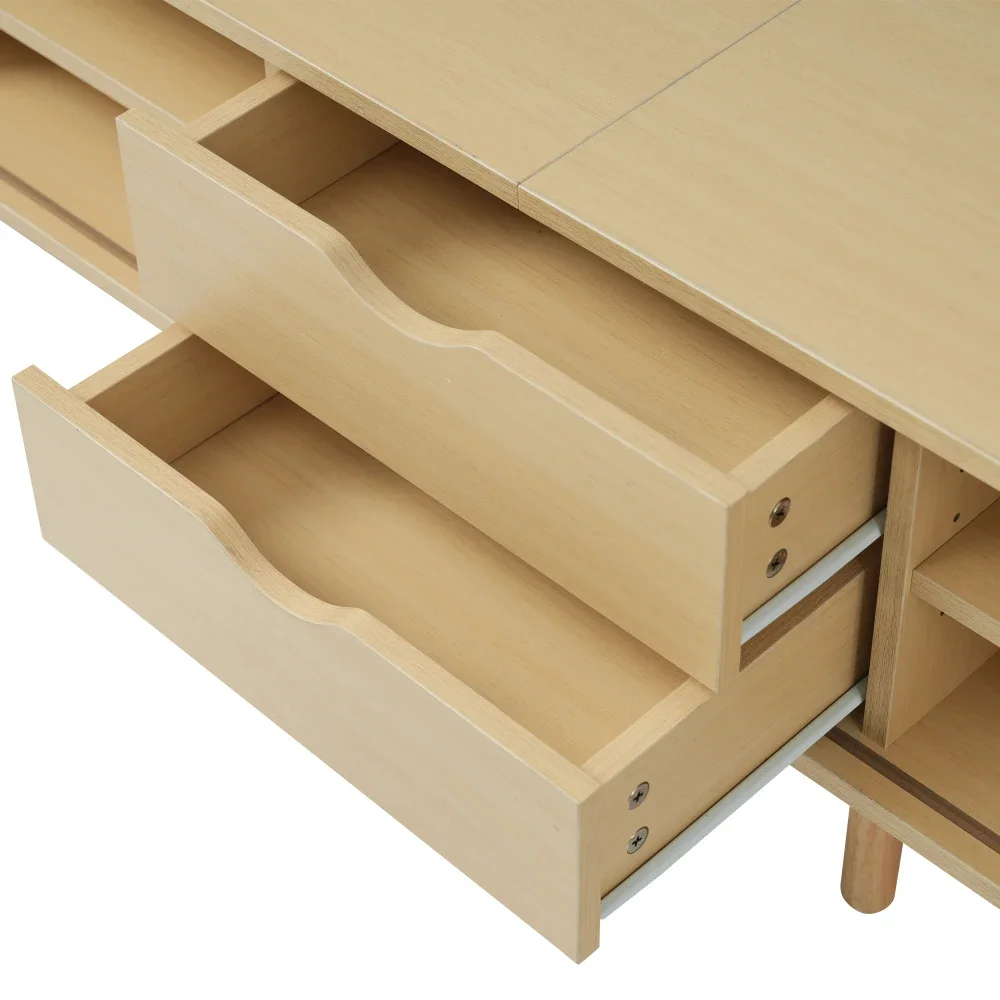 175 x 40 x 42 cm TV-Schrank mit Stauraum + runder Tischplatte aus MDF-Holzschnitzerei, 2 Schubladen, Wohnzimmermöbel, Tragfähigkeit 30 kg – Detail 20