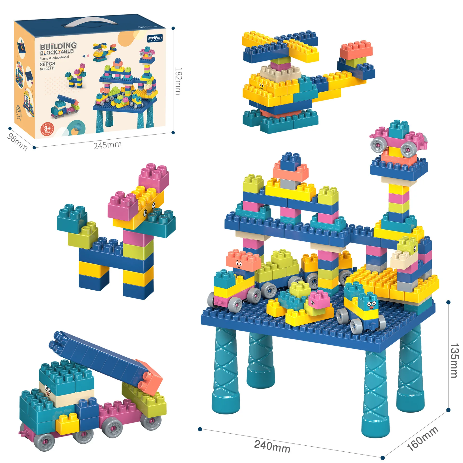 Big Size DIY Funny Building Blocks Table Toy Colorful Creative