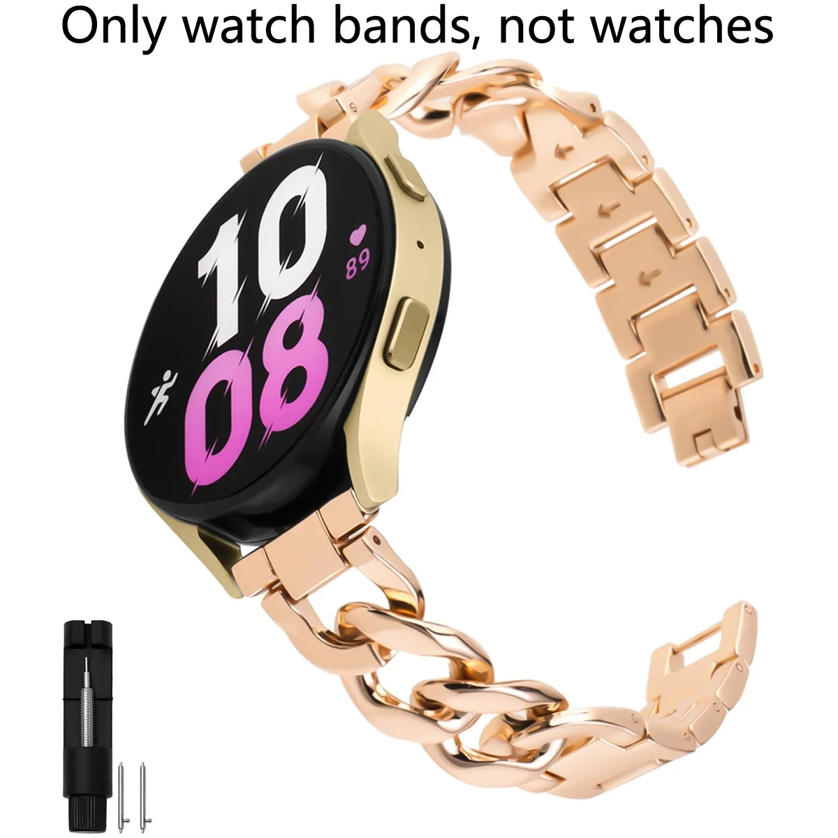 Stainless Steel Single Row Chain Adjustable Watch Band - 20/22mm Sizes