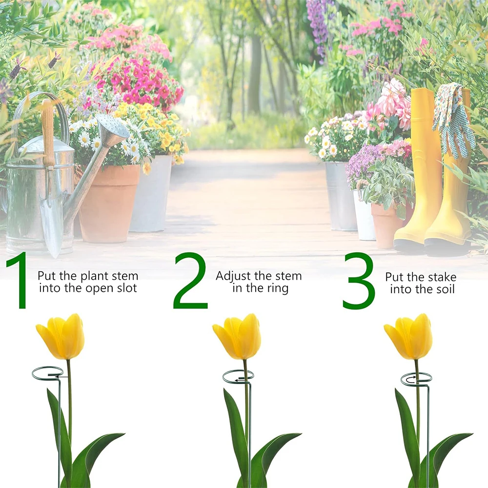 Plant Support Stakes Metal Single Stemmed Flower Support Hoops Garden Prop Amaryllis Orchid Lily Peony Tomatoes 16 Inch
