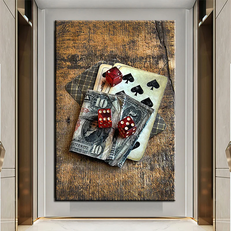 

Abstract 10 Dollar Dice Poker Poster Retro Money Print Canvas Painting Wall Art Picture for Living Chess Room Club Pub Bar Decor