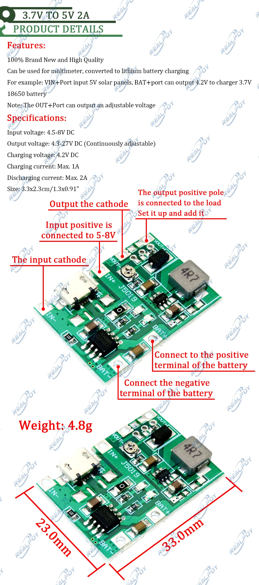 TP4056 3,7 V 4,2 V 9 V 5 V 2A Einstellbare Step Up Modul 18650 Lithium Li-Ion Batterie lade Entladung Power Board DIY Kit – Detail 1