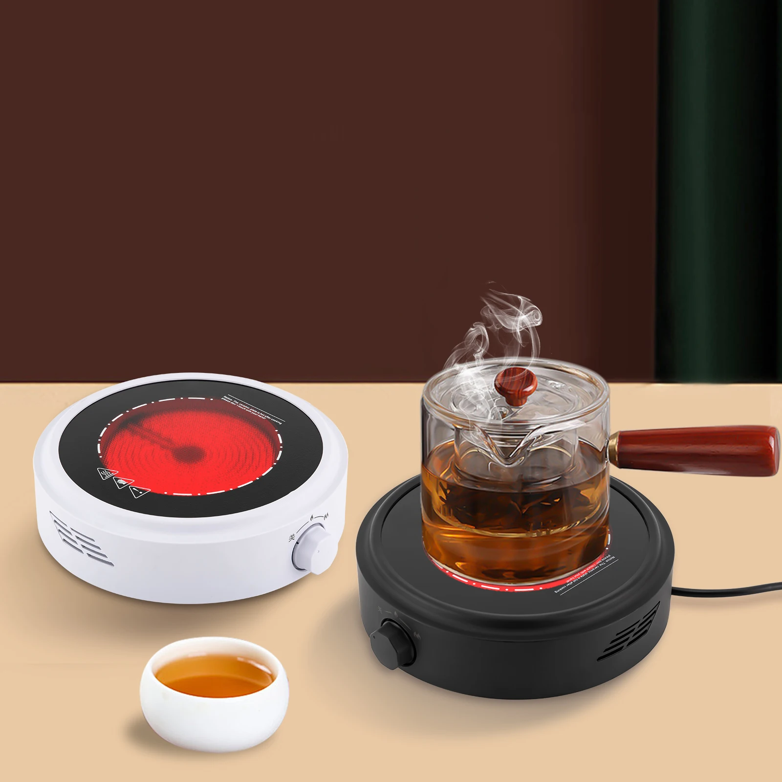 Electric Mini Stove, Portable Hot Plate, 800W, 110V, for Boiling Water, Making Tea and Coffee, Black and White