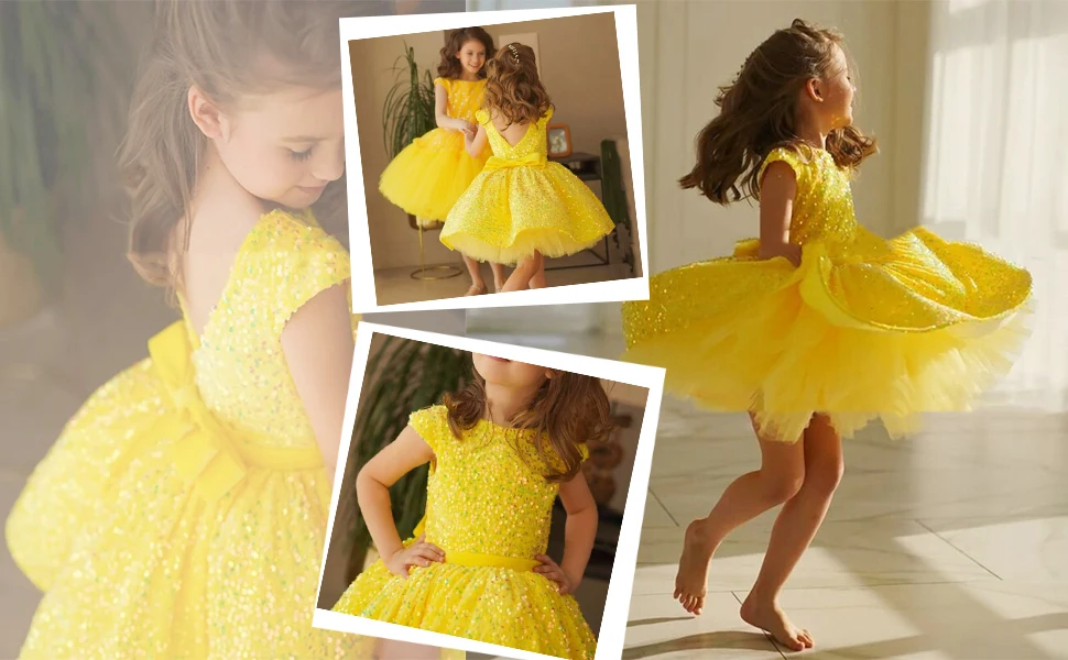 Pailletten-Blumenmädchenkleid