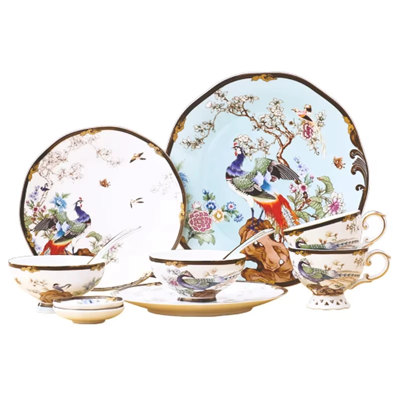 Tea set Exquisite porcelain Purple bone china Coffee Tea set 6 pieces Retro