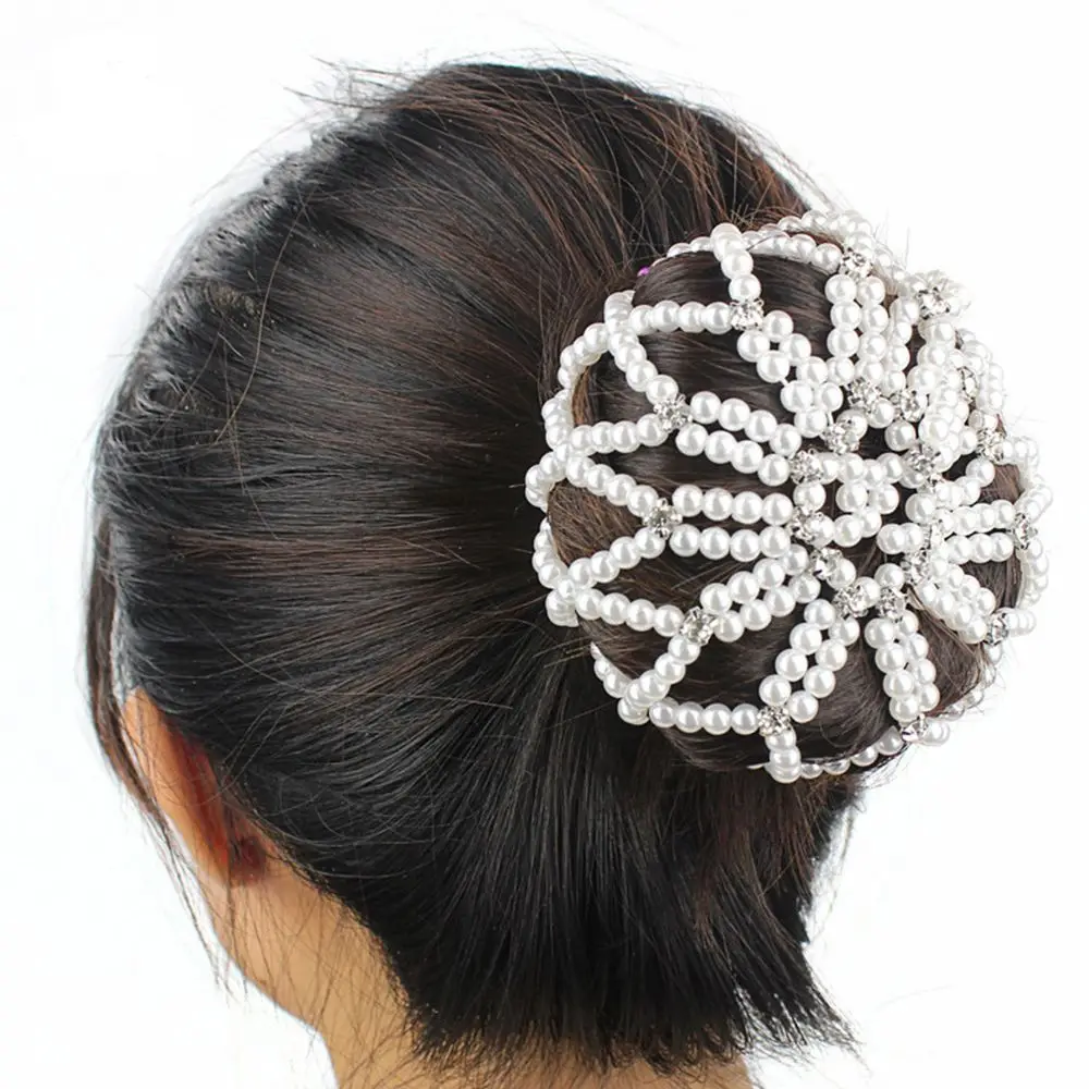 Ornament Furling Balle Handmade Elastic Dancing Crochet Hair Bun Headwear Pearl Hair Nets Bun Net