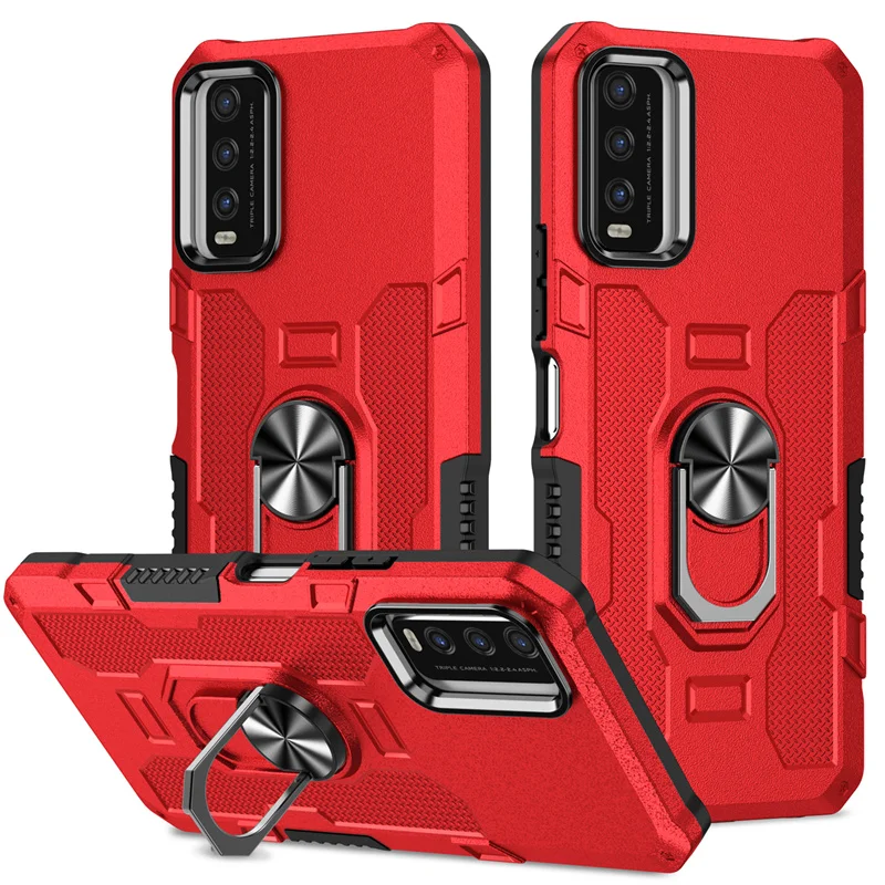 Shockproof Armor Phone Case with Magnetic Holder Ring and Enhanced Protection