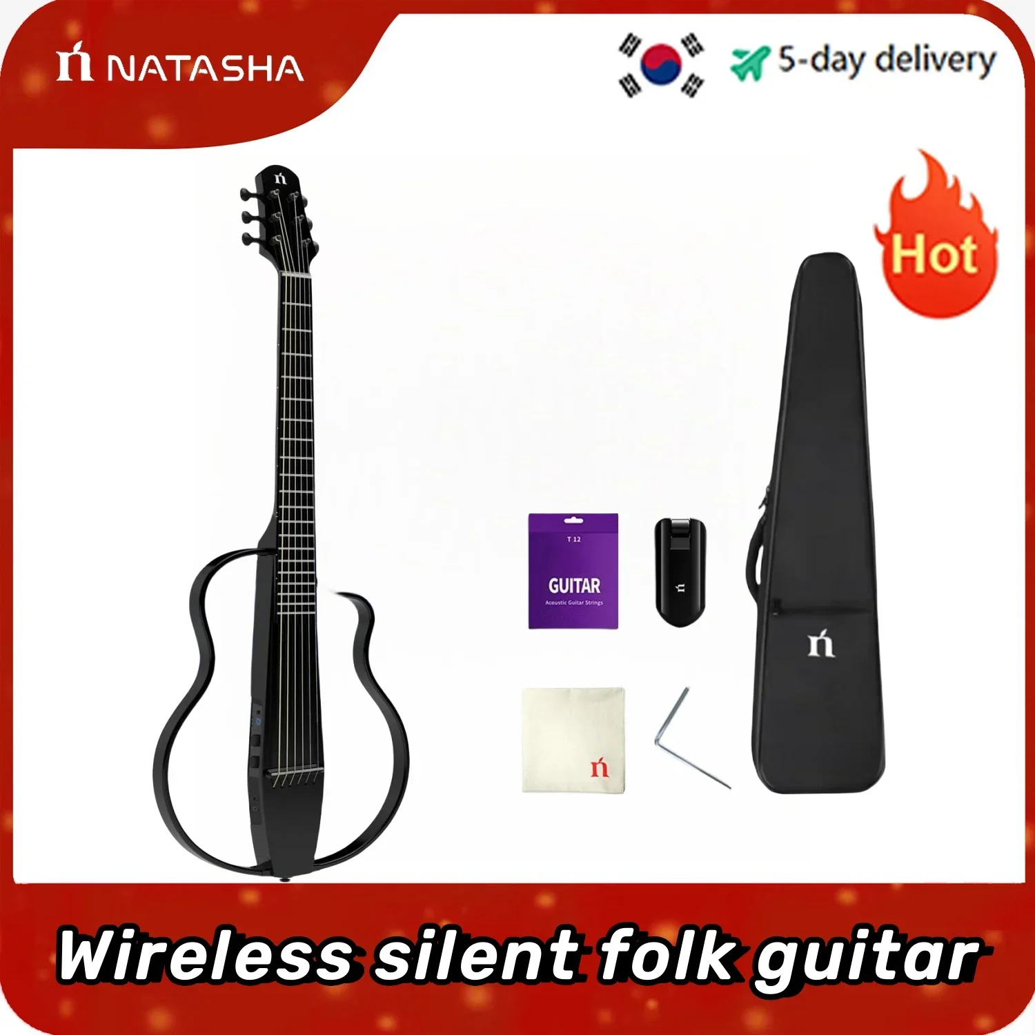 Natasha Nbsg Whole Bamboo Full Peach Core Smart Wireless Silent Folk Classic Crossover Electric Box Guitar Autentico
