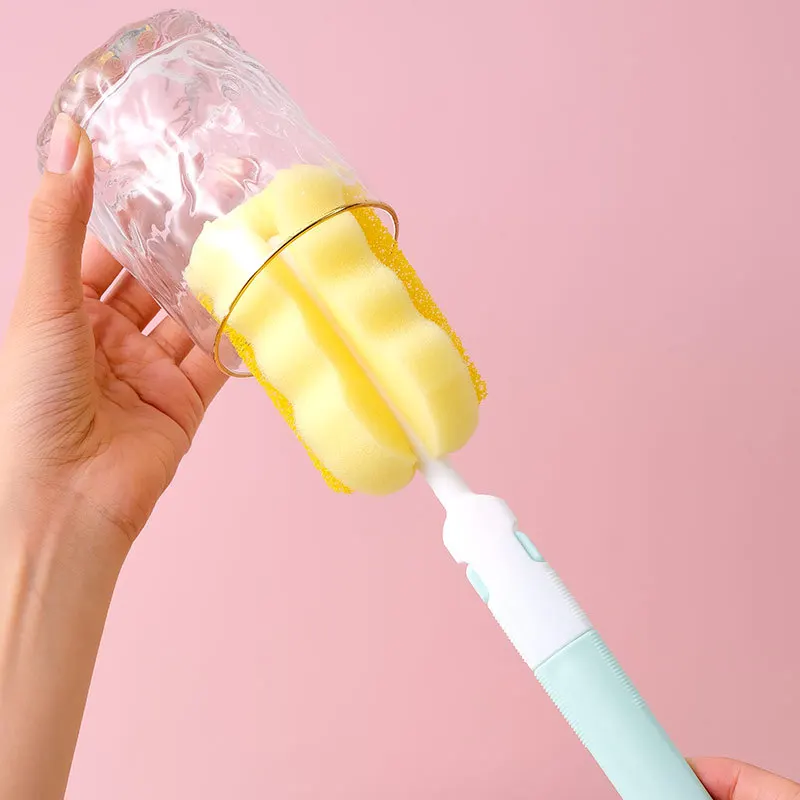 3pcs/lot Bottle Brush Sponge Rotation Baby Pacifier Cup Nipple Cleaning Brushes Set Handheld Soft Head,bottle brush,bottle cleaning brush,cleaning brush,cleaning brush set