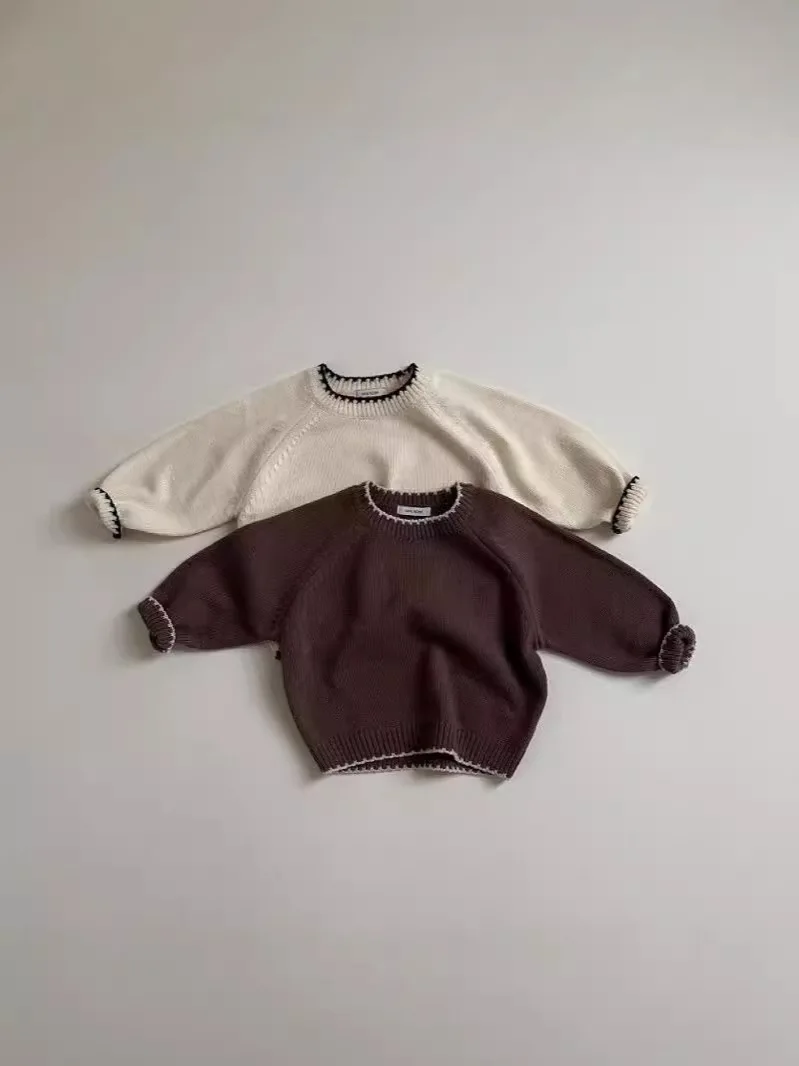 남아 여아 캐주얼 니트 상의 복 2026 가을 신상  긴팔 스웨터 단색 용 따뜻한 ..