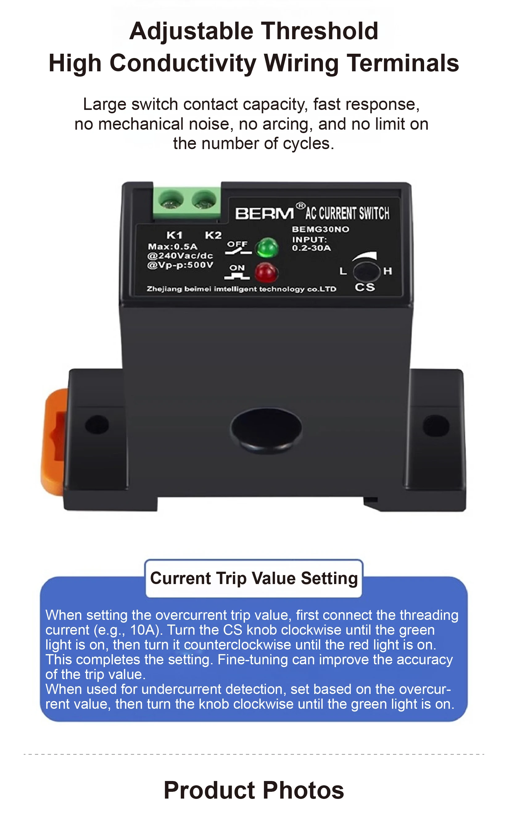 BEMA36K BEMG30 BEMA200 Self Powered AC Current Switch 0.2‑30A Adjustable Relay N
