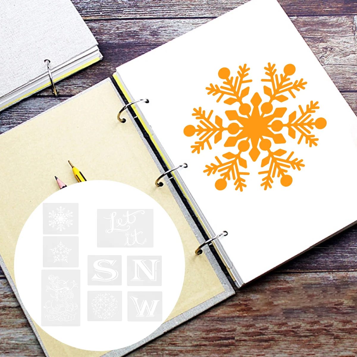

8pcs Christmas Snowfake Painting Stencil SNOW Letter Drawing Template Reusable Mold For Winter Glass Door Car DIY Spraying