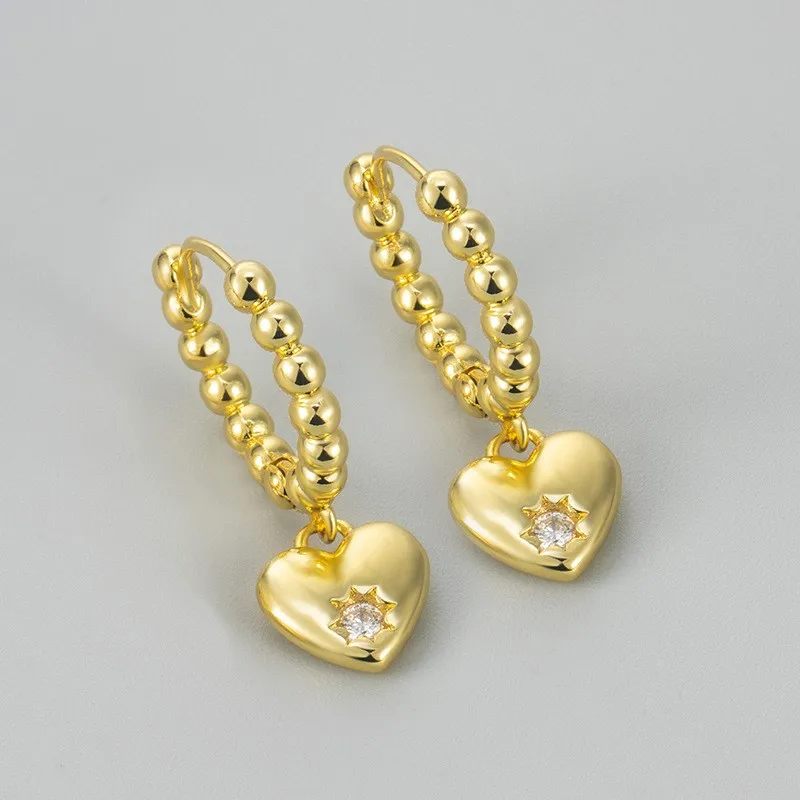 Simple Fashion Round Bead Love Heart Dangle Hoop Earrings for Women Trendy Huggie Earrings Party Jewelry Accessories