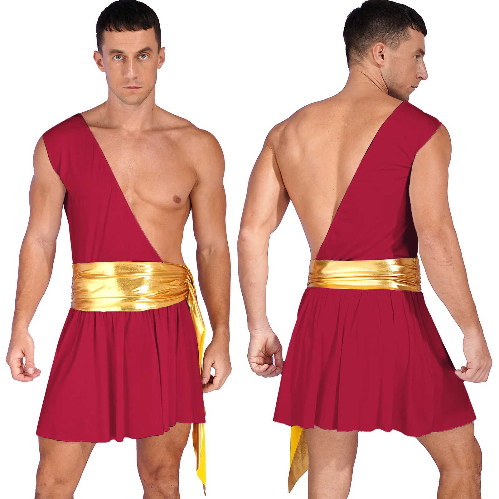 thumbnail image 1 of Traje de cosplay de gladiador de dios griego antiguo para hombre, vestido con volantes, vestidos con cinturón fruncido metálico, disfraz de caballero guerrero de Halloween, 1 of 5