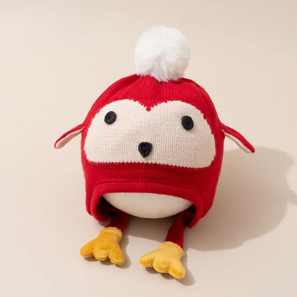 Kawaii Cartoon Beanie Caps Thickened Coldproof Winter Pullover Hats Strap Design Keep Warm Baby Ear Protection Hat