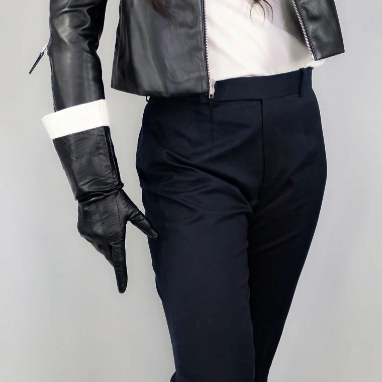 REAL LEATHER TECH LONG GLOVES Unisex Brown 38cm Wide Balloon Puff Sleeves Large LLDLLNT