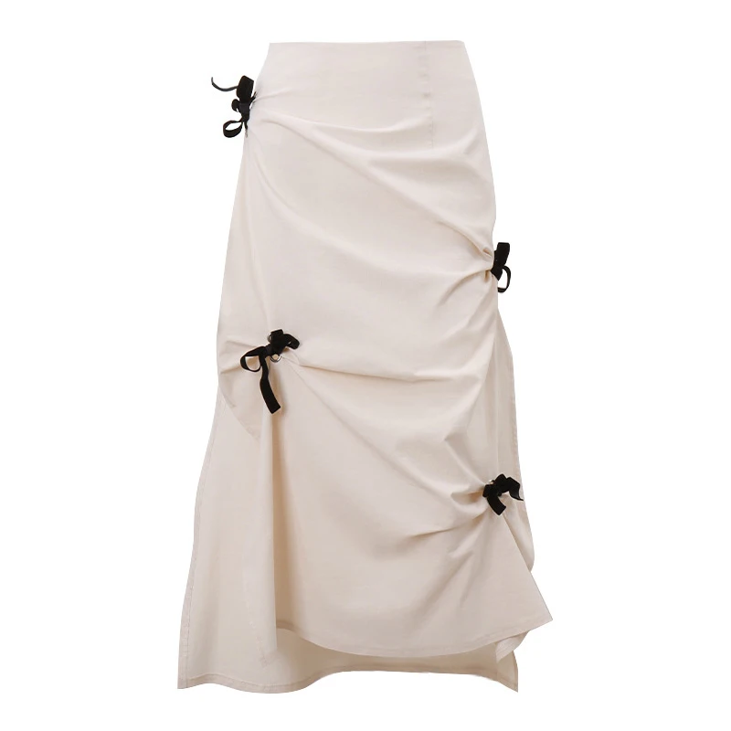 y2k Skirts Women Aesthetic Clothes Solid Color High Waist Split Midi Skirts with Bow Decor 2000s Skirts Streetwear