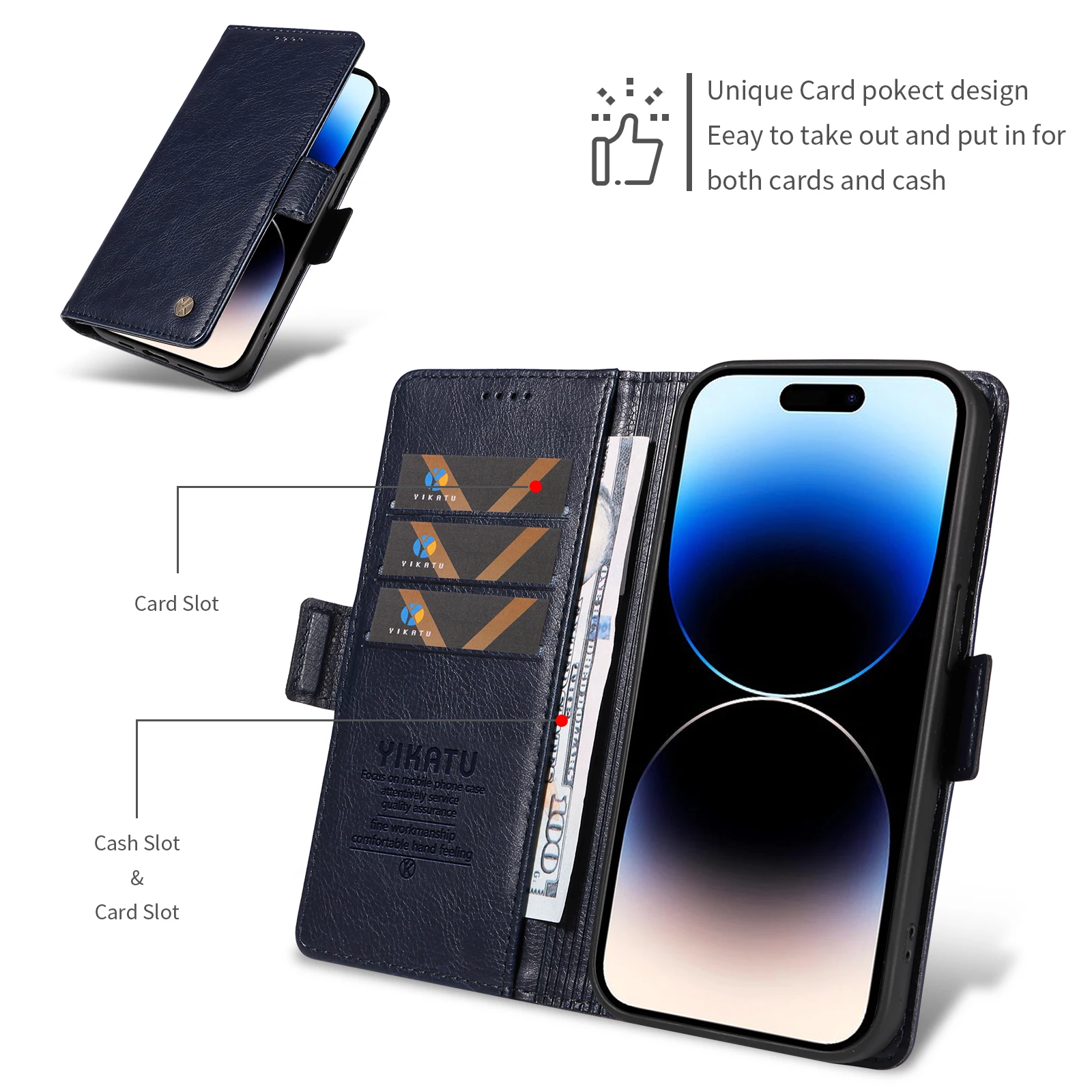Leather Wallet Case with Card Holder - Universal Fit