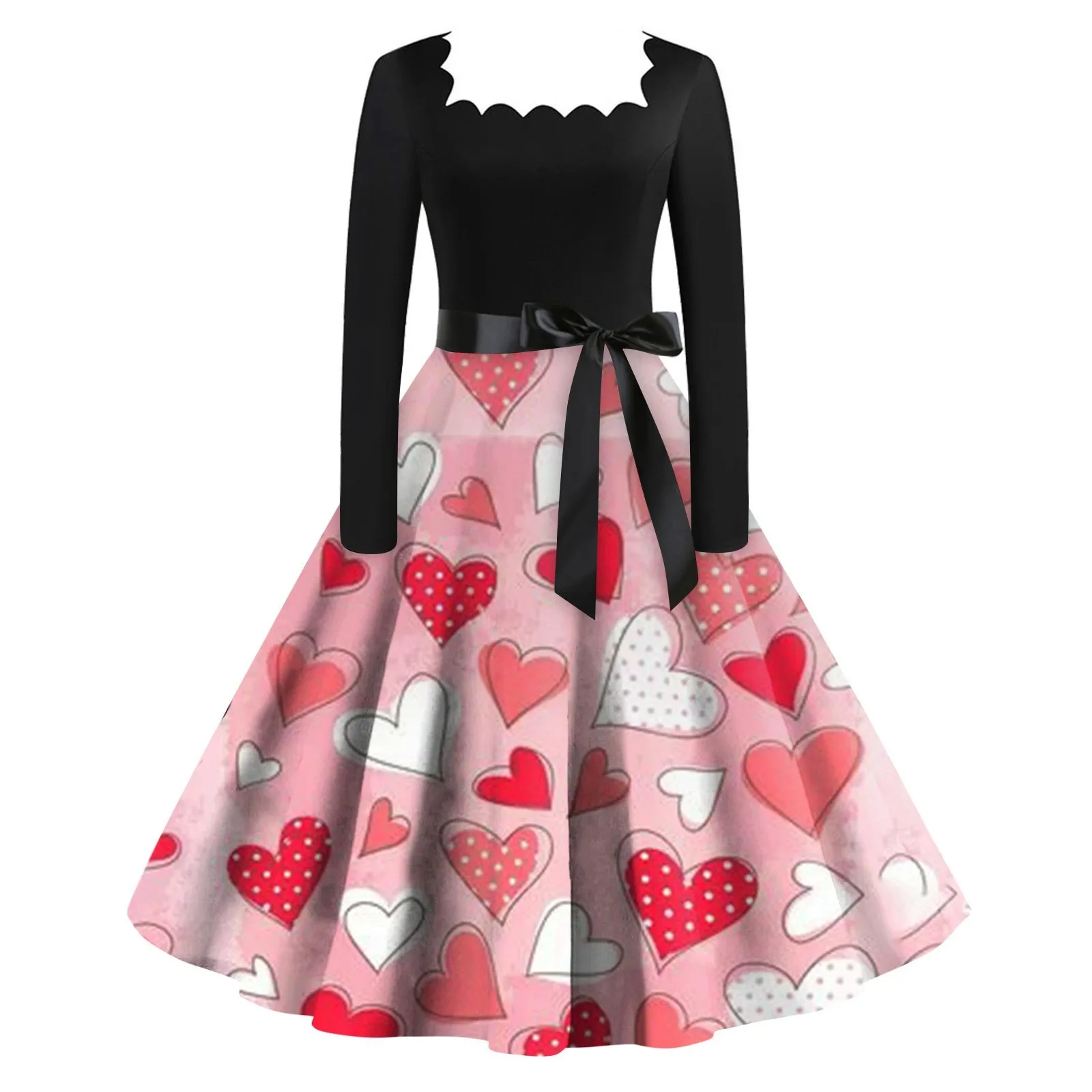 

Женское рождественское платье на молнии, Повседневное платье средней длины с квадратным вырезом и длинным рукавом