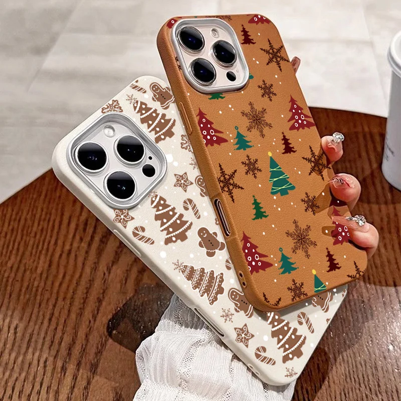 Matte Leather Christmas Tree Graphic Case - Festive Design Phone Cover