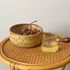 Woven Bamboo Basket Simple Natural Color Round Wicker Bread Basket Handmade Handmade Bamboo Basket Home Shop Display 3